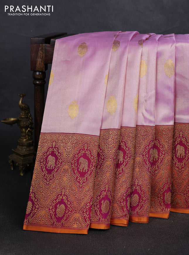 Lilac & Purple Pure Kanchipuram Tissue Silk Saree Brocade Border