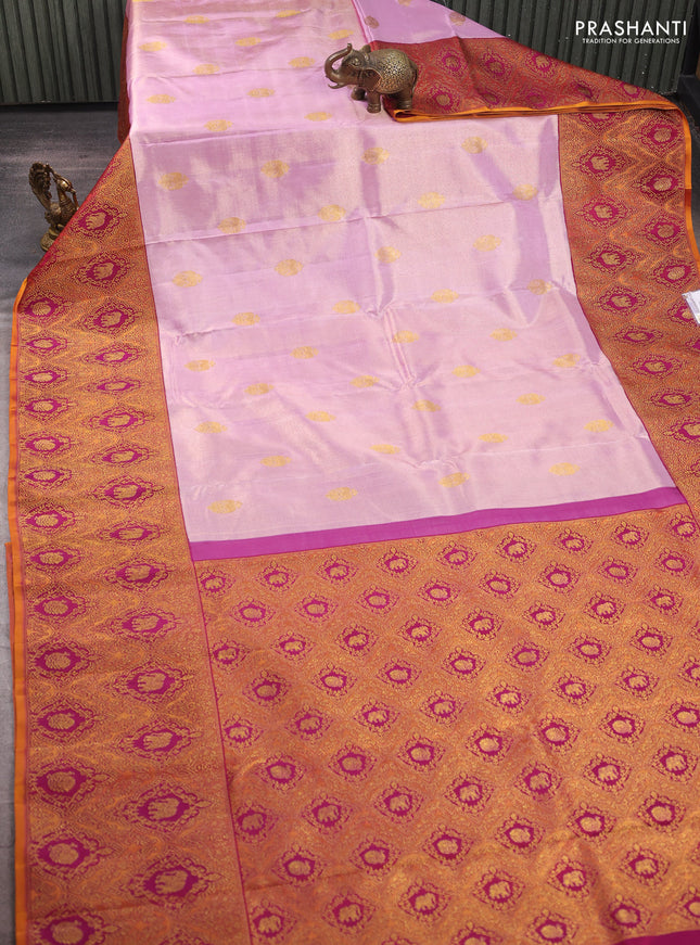 Lilac & Purple Pure Kanchipuram Tissue Silk Saree Brocade Border