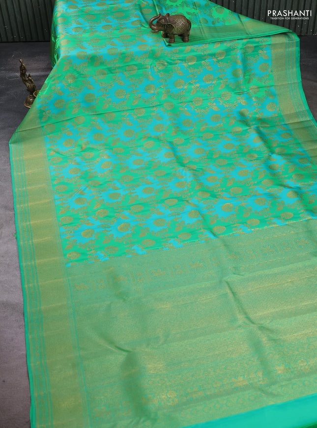 Pure Kanchipuram silk saree green with allover zari woven brocade weaves and zari woven border