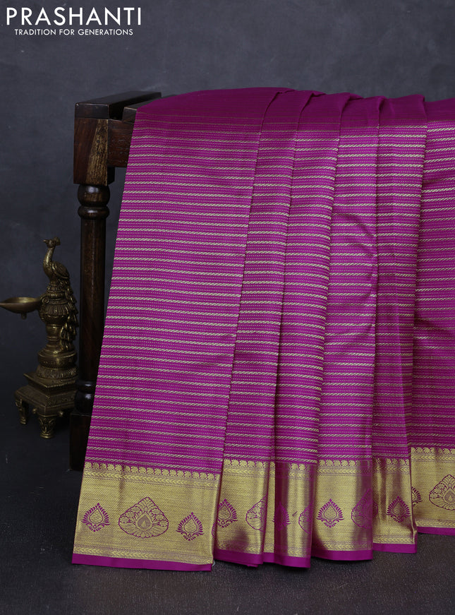 Pure Kanchipuram silk saree purple with allover zari woven veldhari weaves and zari woven border
