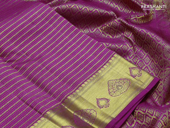 Pure Kanchipuram silk saree purple with allover zari woven veldhari weaves and zari woven border