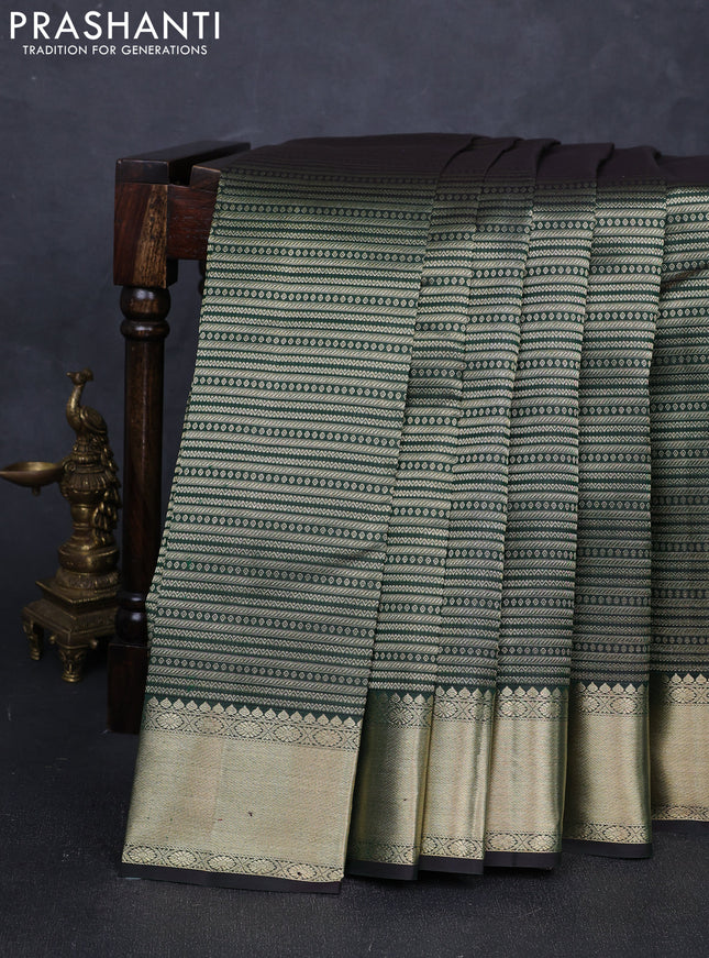 Pure Kanchipuram silk saree bottle green with allover zari woven veldhari weaves and zari woven border
