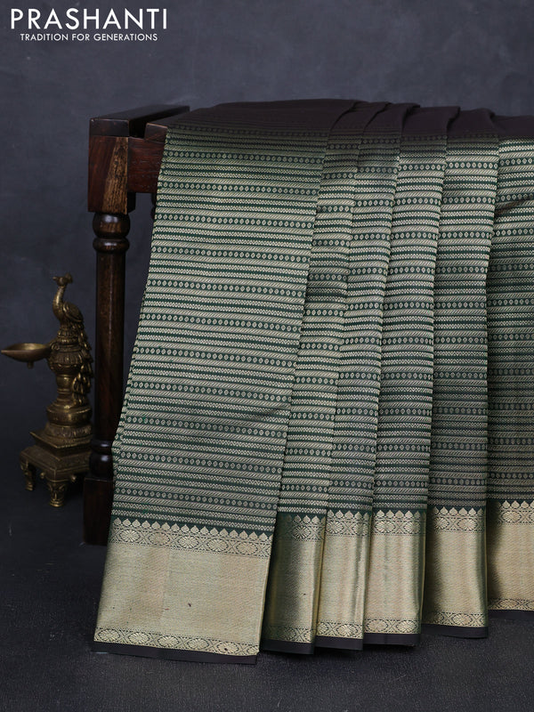Pure Kanchipuram silk saree bottle green with allover zari woven veldhari weaves and zari woven border