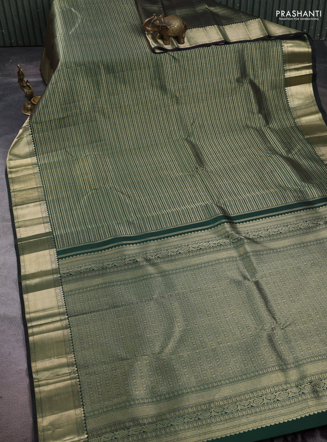 Pure Kanchipuram silk saree bottle green with allover zari woven veldhari weaves and zari woven border
