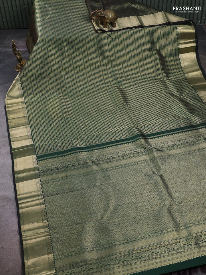 Pure Kanchipuram silk saree bottle green with allover zari woven veldhari weaves and zari woven border