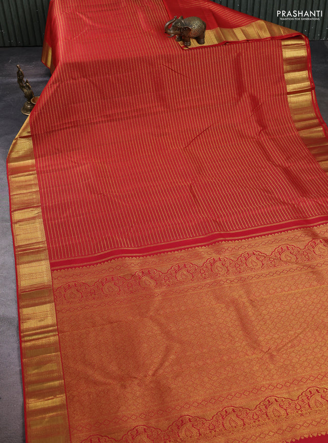 Pure Kanchipuram silk saree red with allover zari woven veldhari weaves and zari woven border