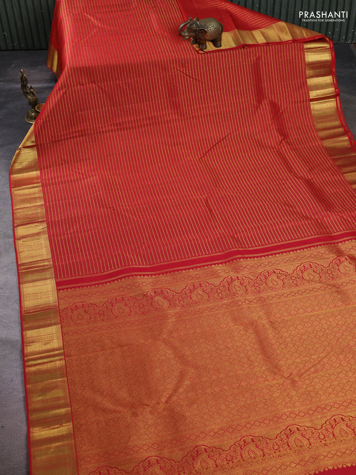 Pure Kanchipuram silk saree red with allover zari woven veldhari weaves and zari woven border