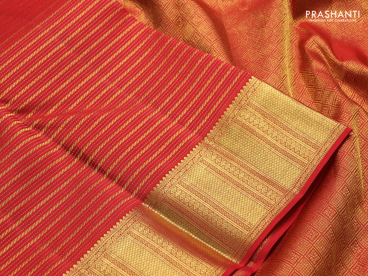 Pure Kanchipuram silk saree red with allover zari woven veldhari weaves and zari woven border