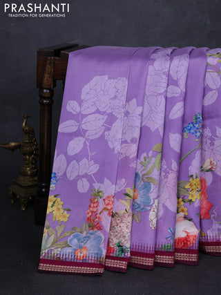 Pure Kanchipuram silk saree lavender and wine with digital prints