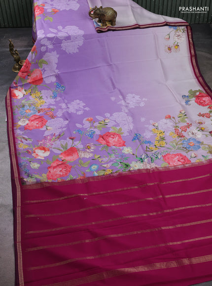 Pure Kanchipuram silk saree lavender and wine with digital prints