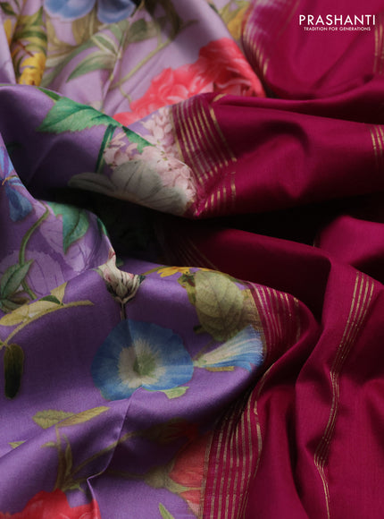 Pure Kanchipuram silk saree lavender and wine with digital prints
