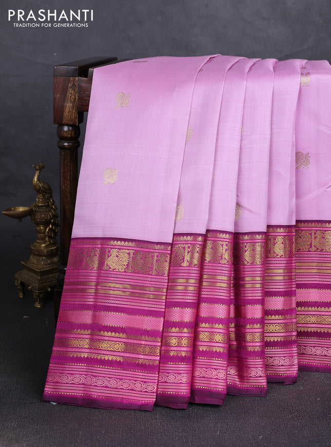 Lilac & Purple Pure kanchipuram silk saree Korvai Border