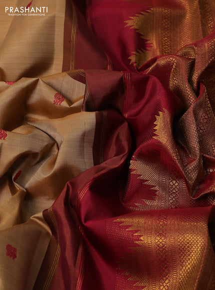 Beige & Maroon Pure kanchipuram silk saree Korvai Border