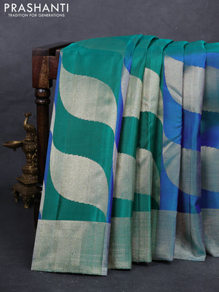 Blue & Green Pure Kanchipuram Designer Silk Saree blue and green Bridal kanchipuram