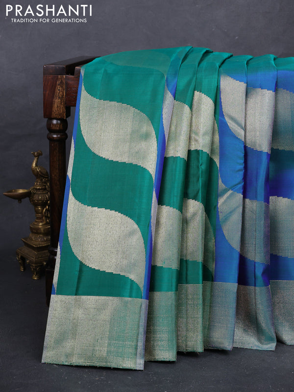 Blue & Green Pure Kanchipuram Designer Silk Saree blue and green Bridal kanchipuram