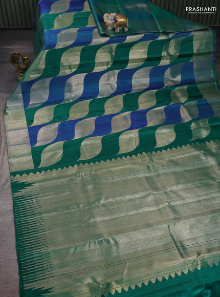 Blue & Green Pure Kanchipuram Designer Silk Saree blue and green Bridal kanchipuram