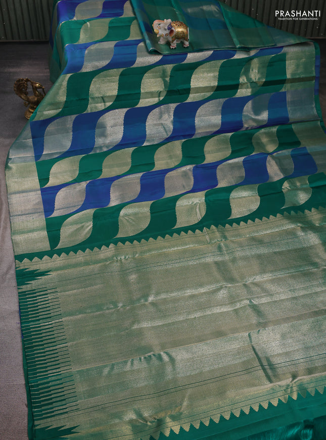 Blue & Green Pure Kanchipuram Designer Silk Saree blue and green Bridal kanchipuram