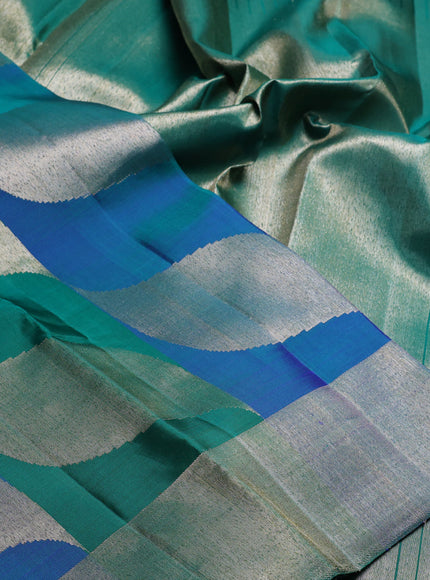 Blue & Green Pure Kanchipuram Designer Silk Saree blue and green Bridal kanchipuram