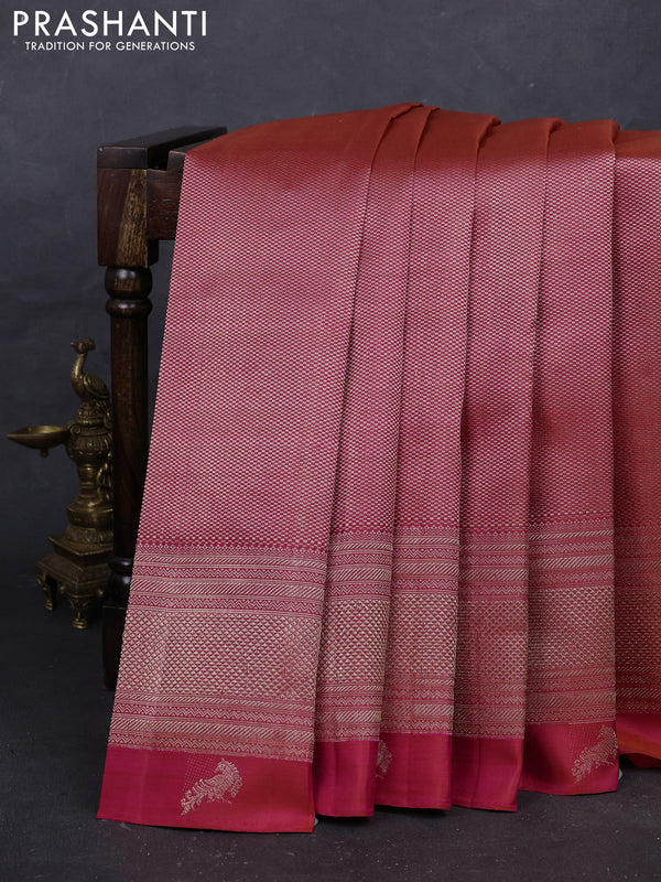 Orange Pure Kanchipuram Silk Saree Parrot Border orange and Bridal kanchipuram