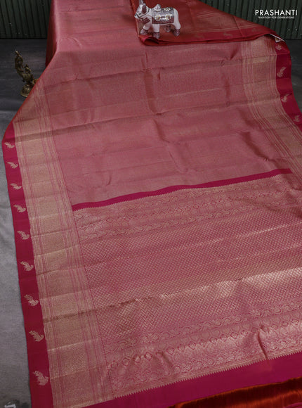 Orange Pure Kanchipuram Silk Saree Parrot Border orange and Bridal kanchipuram