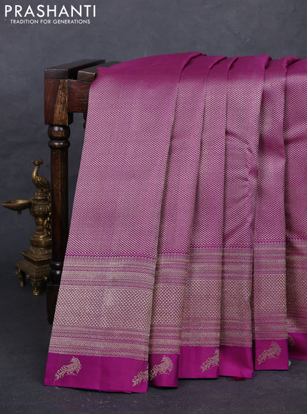 Purple Pure Kanchipuram Silk Saree Parrot Border purple and Bridal kanchipuram