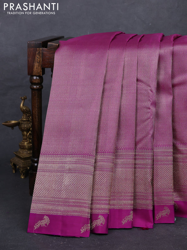 Purple Pure Kanchipuram Silk Saree Parrot Border purple and Bridal kanchipuram