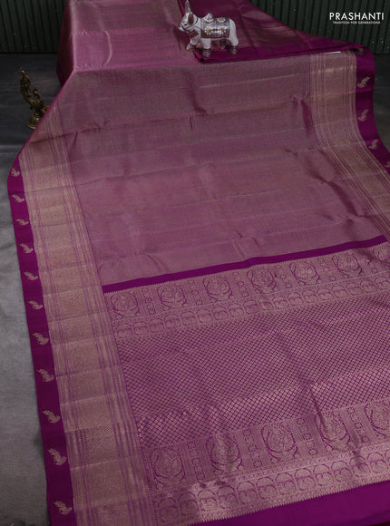 Purple Pure Kanchipuram Silk Saree Parrot Border purple and Bridal kanchipuram