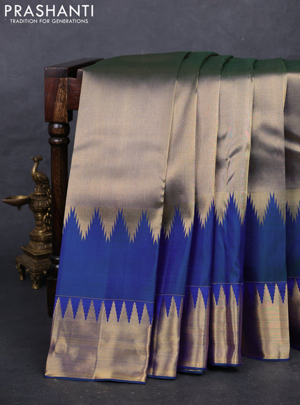 Blue Pure Kanchipuram Silk Saree Temple Design