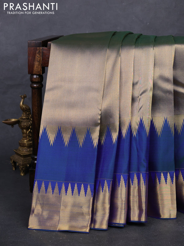 Blue Pure Kanchipuram Silk Saree Temple Design