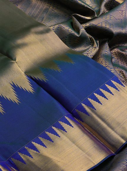 Blue Pure Kanchipuram Silk Saree Temple Design