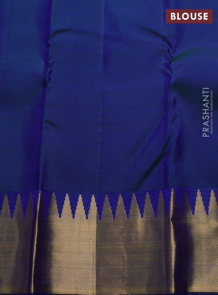 Blue Pure Kanchipuram Silk Saree Temple Design