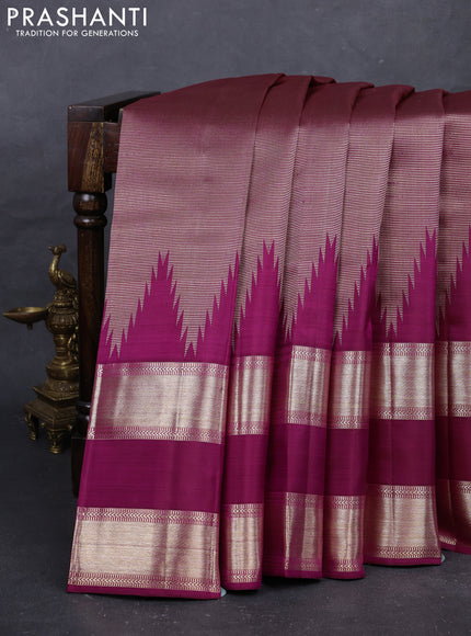 Magenta Pink Pure Kanchipuram Silk Saree Temple Design