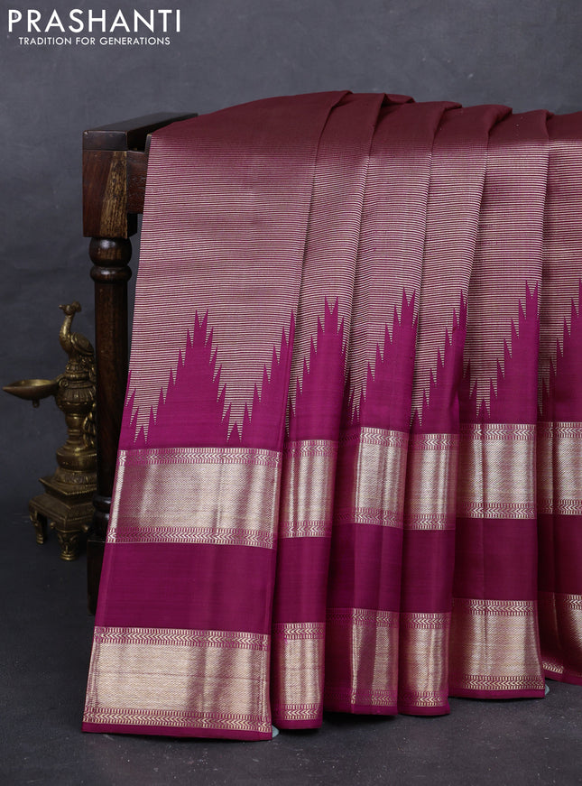 Magenta Pink Pure Kanchipuram Silk Saree Temple Design