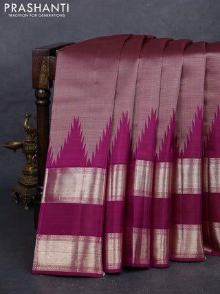 Magenta Pink Pure Kanchipuram Silk Saree Temple Design