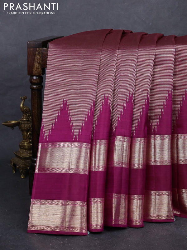 Magenta Pink Pure Kanchipuram Silk Saree Temple Design