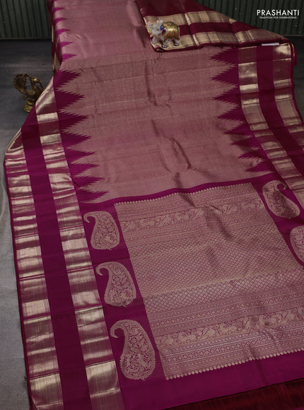Magenta Pink Pure Kanchipuram Silk Saree Temple Design