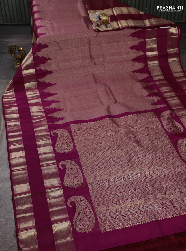 Magenta Pink Pure Kanchipuram Silk Saree Temple Design