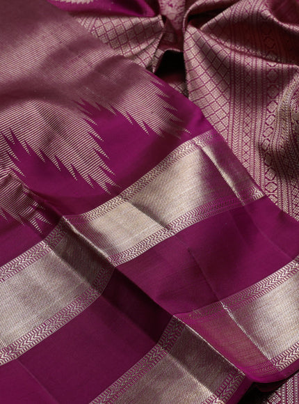 Magenta Pink Pure Kanchipuram Silk Saree Temple Design