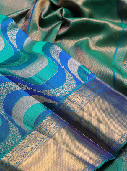 Blue & Teal Green Pure Kanchipuram Silk Saree Designer