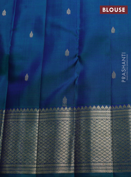 Peacock Blue Pure Kanchipuram Silk Saree Mango Buttas