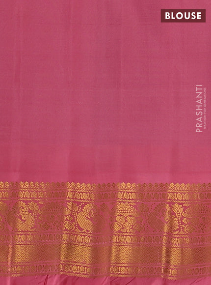 Pure gadwal silk saree purple and peach pink with zari woven buttas and temple design zari woven border