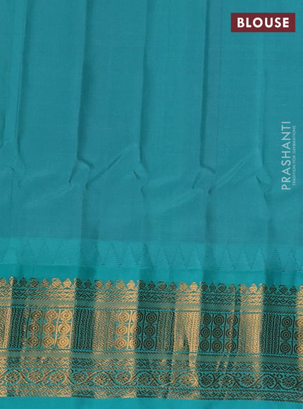 Pure gadwal silk saree purple and teal blue with zari woven buttas and temple design zari woven border