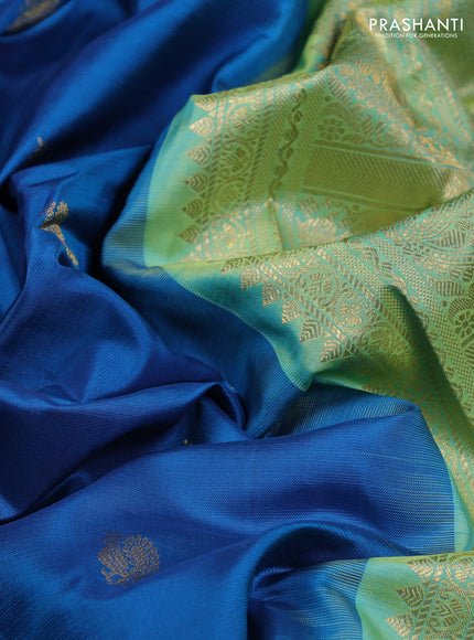 Pure gadwal silk saree cs blue and teal green with zari woven buttas and temple design zari woven border