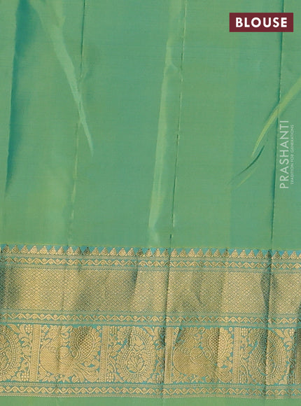 Pure gadwal silk saree cs blue and teal green with zari woven buttas and temple design zari woven border