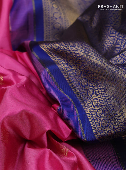 Pure gadwal silk saree pink and blue with zari woven buttas and temple design zari woven border