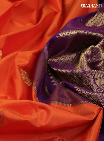 Pure gadwal silk saree orange and purple with zari woven buttas and temple design rettapet zari woven border