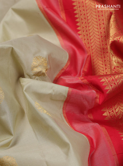 Pure gadwal silk saree mild pista green and orange with zari woven buttas and rettapet zari woven border