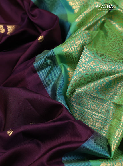 Pure gadwal silk saree wine shade and teal green shade with zari woven buttas and zari woven border