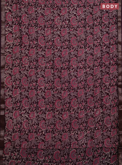 Chanderi silk cotton saree deep purple with allover prints & mirror work and banarasi border