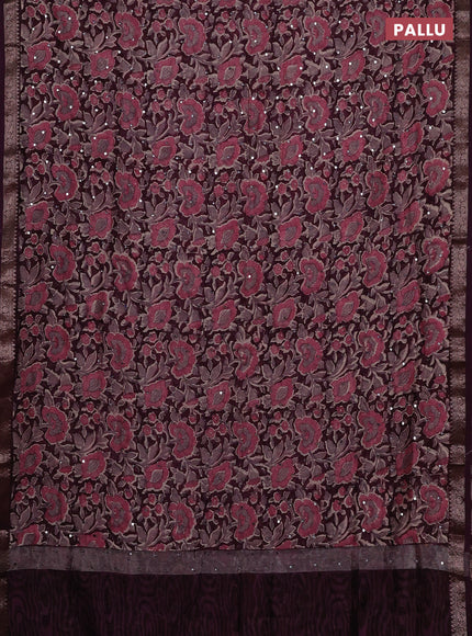 Chanderi silk cotton saree deep purple with allover prints & mirror work and banarasi border